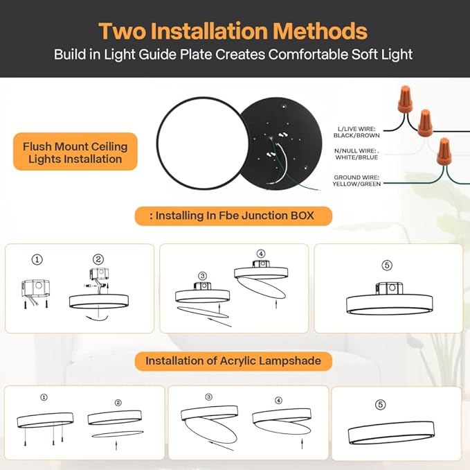 13inch Black Minimalist LED Flush Mount Ceiling Light, Black Matted Fixture, Dimmable Ceiling Lamp with Acrylic Pieces Shade, 26W, 3000K, ETL Listed for Entryway, Bathroom, Bedroom