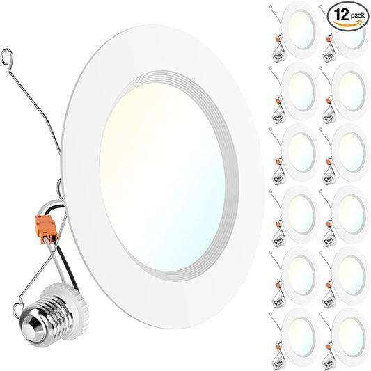 Sunco 12 Pack 6 Inch LED Recessed Light Retrofit, Can Lights for Ceiling, 1700 LM High Brightness, Selectable CCT 2700K/3000K/4000K/5000K/6000K, 17W=120W, Dimmable, Baffle Trim, Damp Rated UL
