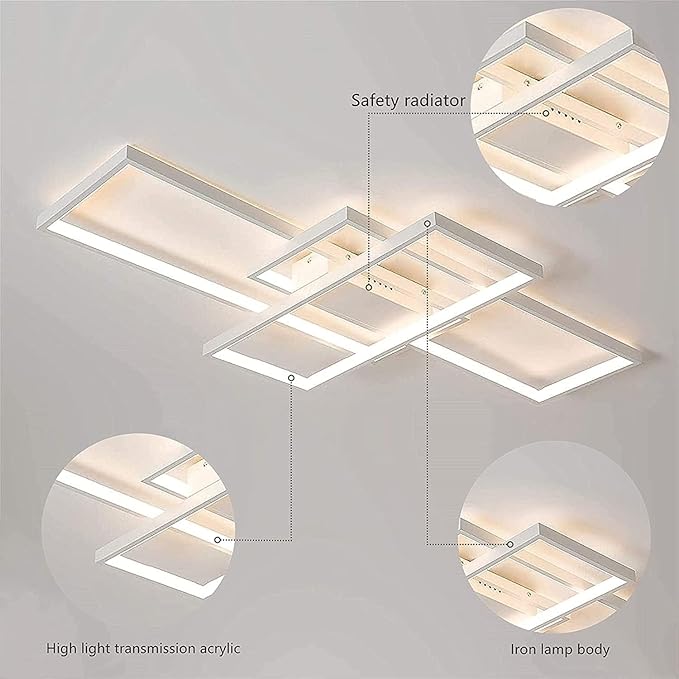 Modern LED Ceiling Light 55" Dimmable White Ceiling Light Fixture with Remote Control Square 82W 3000K-6500K Ceiling Lamp for Kitchen, Living Room, Bedroom