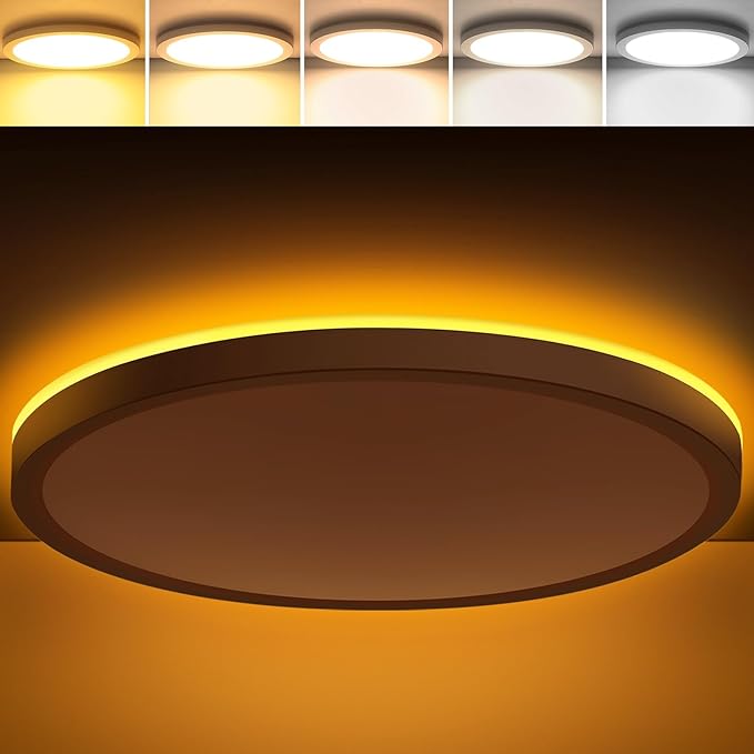 Brightever 15 Inch Large LED Ceiling Light Fixture with Night Light, 5CCT Dimmable Ceiling Lamp Flush Mount, 30W 3000LM, 2700K/3000K/4000K/5000K/6500K Adjusted Round LED Light for Porch, 1 Pack