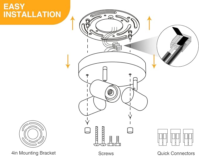 VANoopee 5 Color 3 Light LED Ceiling Spot Light Indoor Flush Mount Directional Adjustable Spotlight Fixtures Close to Ceiling for Kitchen Hallway Modern LED Track Lighting Kit Dimmable 30W Matte White