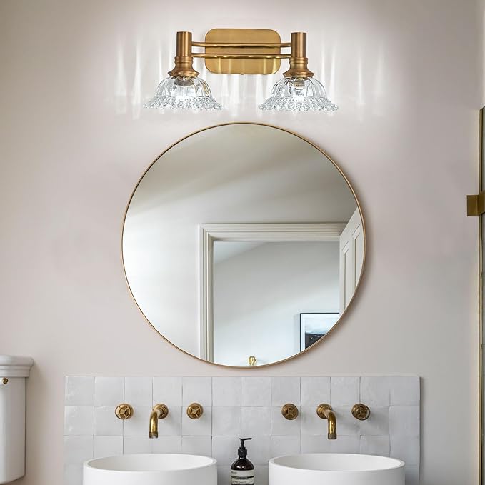 Vintage Brass Bathroom Vanity Light Fixtures 2-Light Bathroom Light Fixtures Wall Sconces Lighting for Bathroom Living Room Bedroom/Entryway
