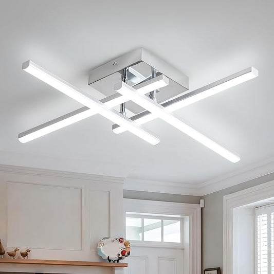 ElDISUNY Modem LED Ceiling Light, 24w Sputnik Ceiling Light Fixture, 6500K Cool White Flush Mount Ceiling Light Fixture for Bedroom Hallway Living Room Dining Room Coridor Kitchen(Sllver)