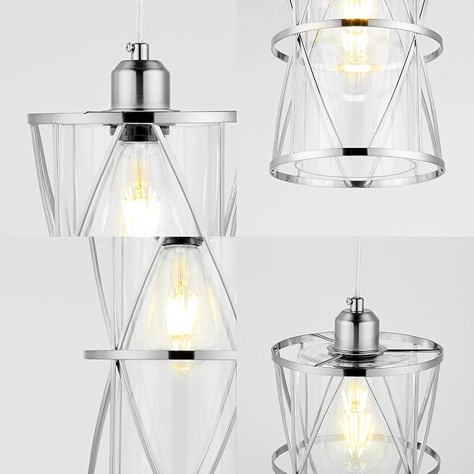 Modern Cylindrical Pendant Light with Clear Glass, Brushed Nickel Hanging Light, Transitional Metal Pendant Lighting Fixture for Kitchen Island Sink Dining Room Bar