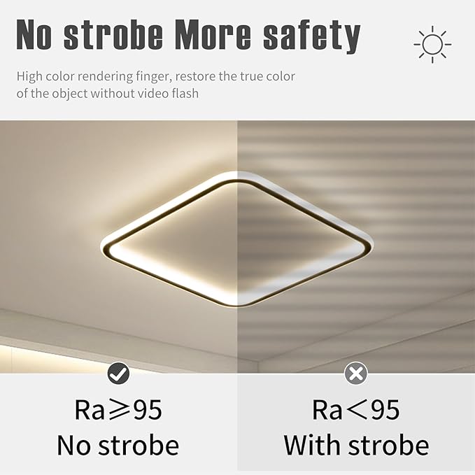 Modern LED Ceiling Light, 23.6IN Square Black Flush Mount Ceiling Lights Fixture with Remote Control, Acrylic Ceiling Lamp for Bedroom Hallway Kitchen Island, 3000k-6500k Dimmable