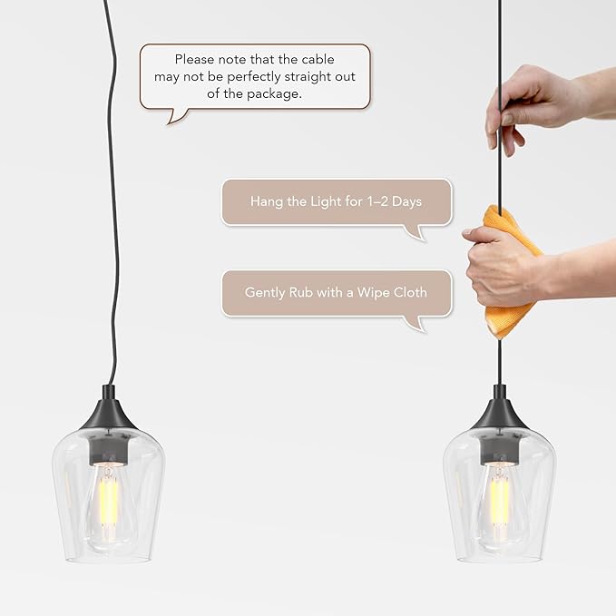 VONLUCE Pendant Lights Kitchen Island, Matte Black Pendant Light Fixtures with E26 Base & Adjustable Cable, Modern Pendant Lighting with Glass Shade for Living Room Bedroom Hallway, 3 Packs