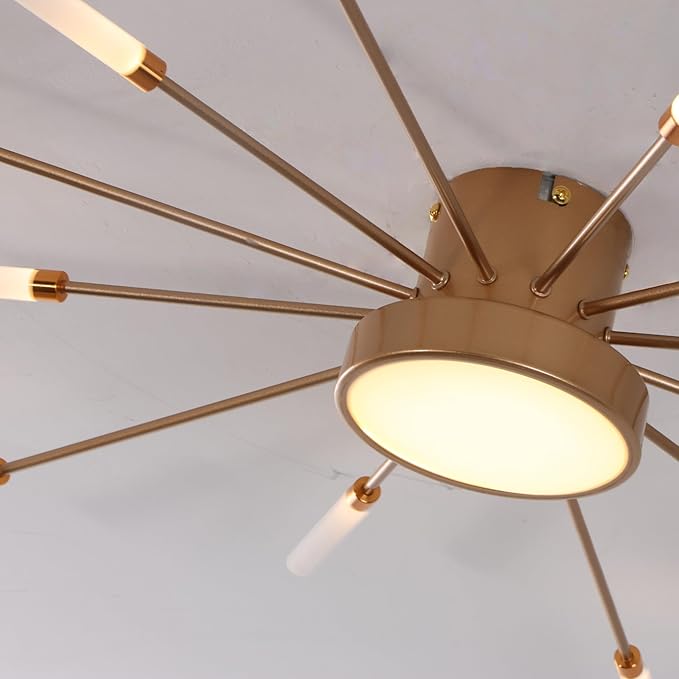 Modern Ceiling Light LED Flush Mount Ceiling Light for Living Room,Kitchen,Bedroom Fireworks Design Dimmable with Remote Control & Memory Function Lighting Fixture (Gold,12 Light)