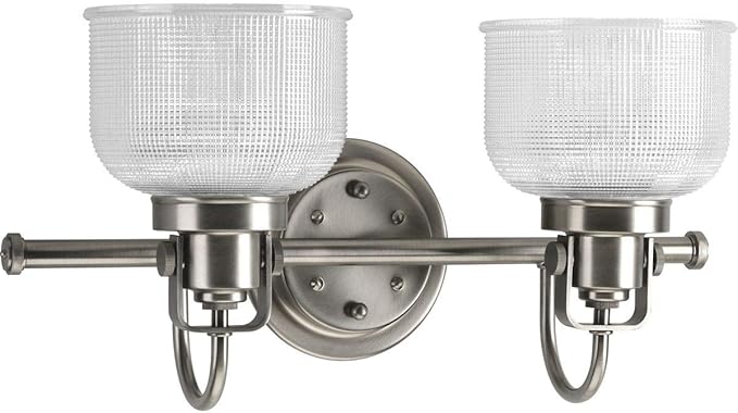Progress Lighting 2-Light Clear Double Prismatic Glass Coastal Bath Vanity, Archie Collection, Antique Nickel (P2991-81)