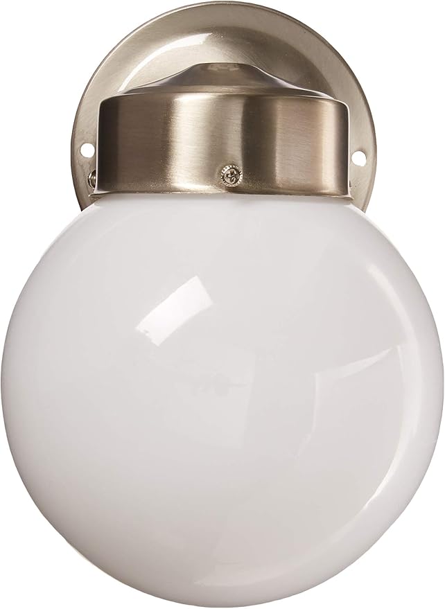 Nuvo SF76/705 Porch Wall Fixture with Globe, Brushed Nickel, Polished Brass