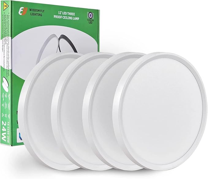 4PK 12 Inch LED Flush Mount Ceiling Lights, 24W, 2500LM, 3000K/4000K/6000K CCT Selectable, Round Flat Panel Lights for Hallway, Kitchen, Bedroom, Laundry Room