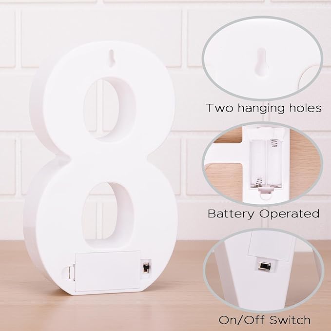LED Marquee Numbers, Small Light Up Numbers for Party, 8.58 Inch Battery Powered Lighted Number for Birthday, Night Light, Table or Home Decor (Number 8)