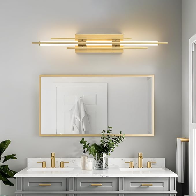 Gold LED Vanity Light 31IN Modern LED Bar Wall Light Over Vanity Mirror Hardwired Picture Light Dimmable Bathroom Wall Mount Lighting 5CCT(3000K/3800K/4500K/5200K/6000K)