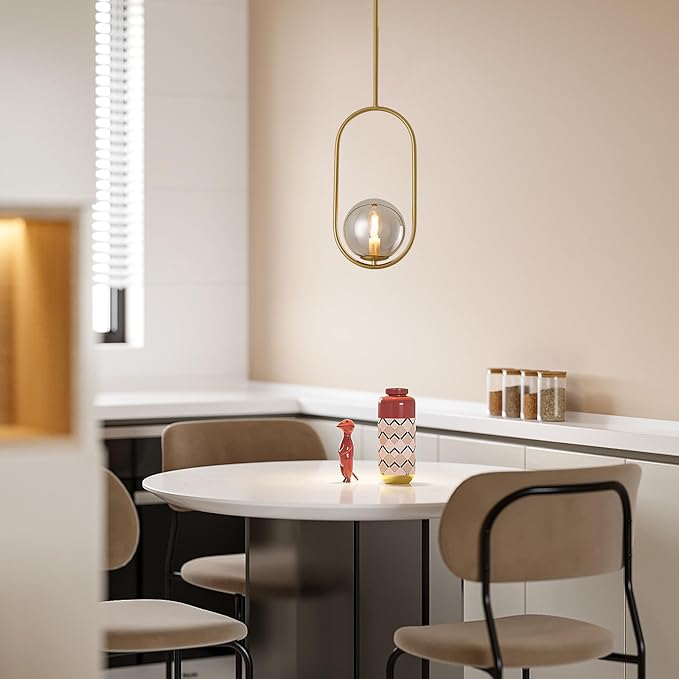 Modern Pendant Lighting Gold Hanging Light Fixture for Sloped Ceiling,Brass Pendant Lighting Fixture Pendant Chandelier Globe Gray Hanging Light