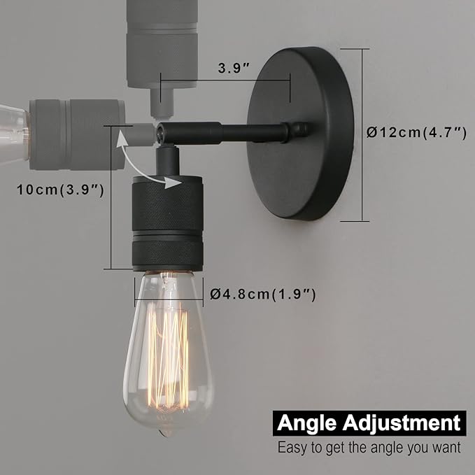 Phansthy 2 Pack Vintage Single Sconce Light Matte Black Simple Industrial Bathroom Wall Sconces, Set of 2 Wall Mount Lighting Fixture (Color: Black)