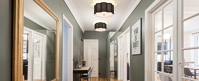 13” Semi Flush Mount Ceiling Light Floral Fabric Modern Close to Ceiling Lighting Fixtures for Bedroom Nursery Room Kitchen Hallway, UL Listed