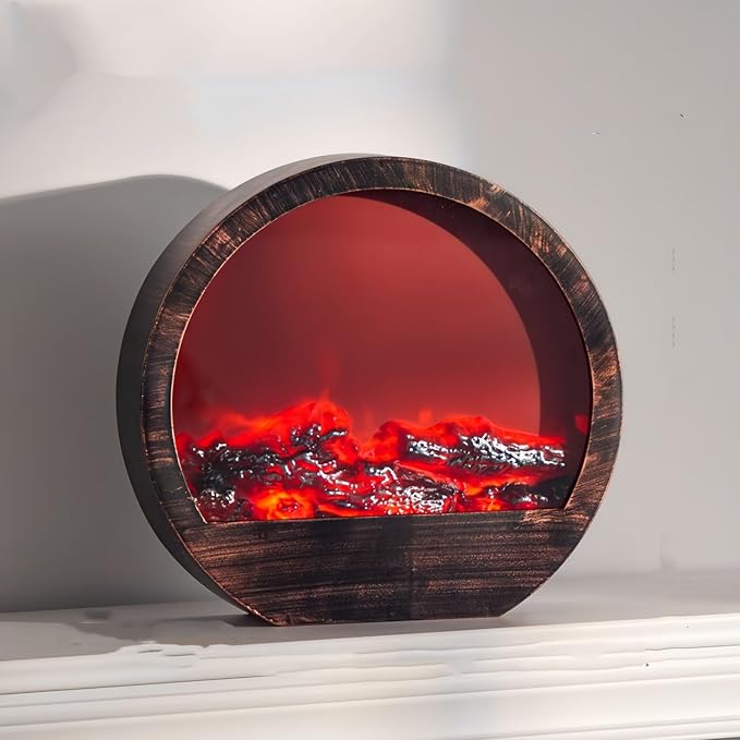 Simulated LED Fireplace Lantern USB & Battery Powered Flameless Light with Emulation Flame Table Decorative Lamp Copper Fireplace Ornament for Cozy Home Decor Free Standing Electric Log Burner