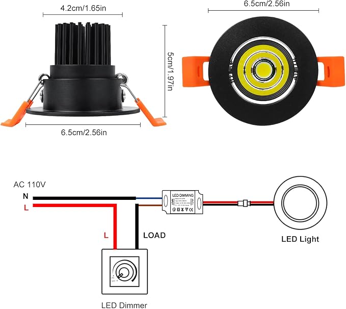 inShareplus 2 Inch LED Downlight, 3W Recessed Lighting 220LM COB Dimmable, 5000K Daylight White, CRI80, Black Trim, Ceiling Lights with LED Driver, 20 Pack