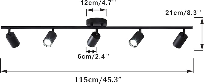 KCO Lighting 5 Light LED Track Lighting Adjustable 5 Way Ceiling Mount Spotlights Matte Black for Kitchen Gallery Dining Room (5-Light)