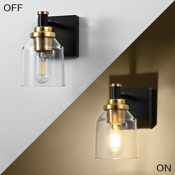 SOLFART Vintage 1 Light Bathroom Light Fixture Over Mirror for Bath Wall Light Black and Brass Lighting Fixture Vanity Light