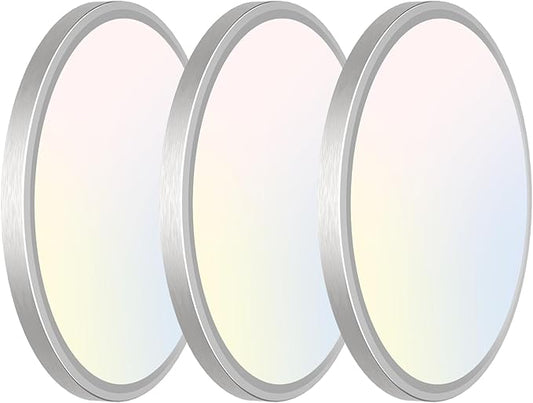 libtit 3 Pack 7 Inch Led Ceiling Light Flush Mount Nickel Brushed, 15W Light Fixtures Ceiling Mount, 3000K/4000K/6500K Color Options, Thin Flat Led Ceiling Light for Ceiling Bathroom Hallway Closet