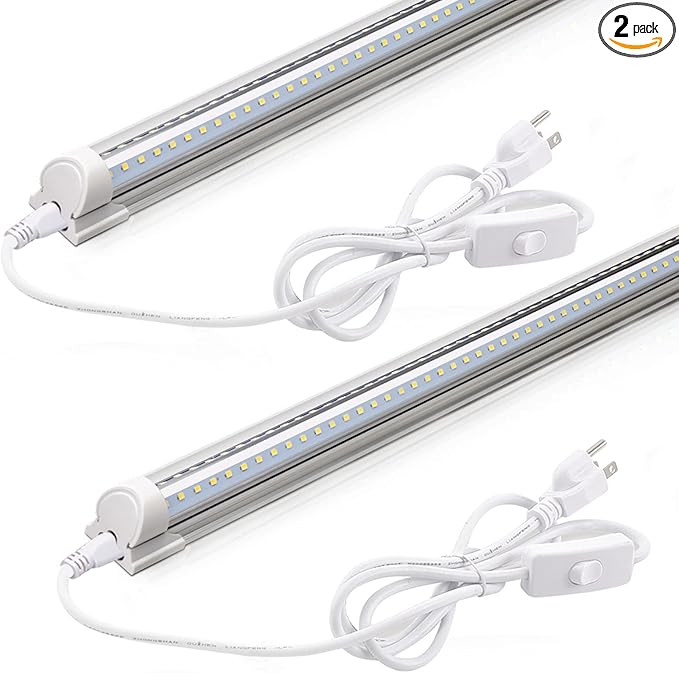 Barrina 2FT LED Shop Light, 4000K 20W 3000LM, Clear Cover Linkable Tube Lights, V Shape Integrated T8 LED Lighting, Ceiling Lights for Garage, Warehouse, Workshop, ETL Listed, 2 Packs