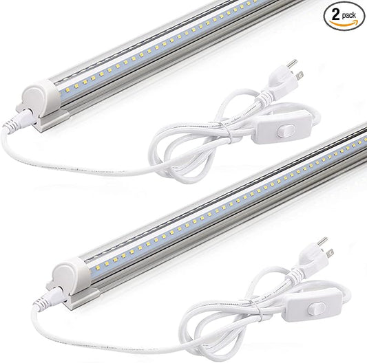 Barrina 2FT LED Shop Light, 4000K 20W 3000LM, Clear Cover Linkable Tube Lights, V Shape Integrated T8 LED Lighting, Ceiling Lights for Garage, Warehouse, Workshop, ETL Listed, 2 Packs