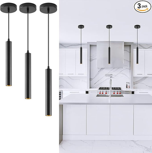Modern LED Pendant Light, 10W Dimmable Ceiling Hanging Spotlight Fixture Black Minimalist Aluminum Pendant Lighting for Kitchen Island, Bar Counter, Bedroom, 4000K, ETL Listed, Pack of 3