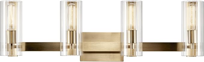 Kichler Jemsa 32" 4-Light Modern Bathroom Vanity Light Fixture with Clear Fluted Glass in Champagne Bronze for Bathroom Lighting Over Mirror (9.75" H x 32" W), 55169CPZ