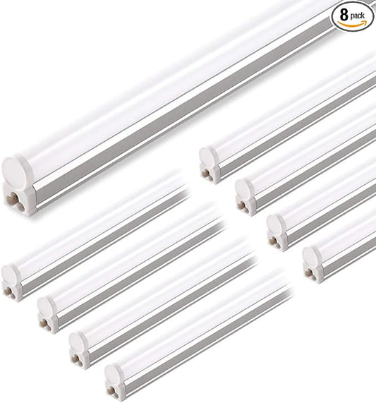 Barrina LED Shop Light, 4FT 2200lm 6500K (Super Bright White) T5 Fixture, Linkable Shop Lights, Strip Lights, Tube Lights for Garage Warehouse Workshop Basement, ETL Listed, Plug and Play, 8-Pack