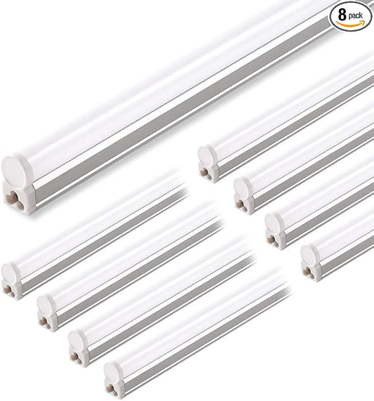 Barrina (Pack of 8 LED T5 Integrated Single Fixture, 4FT, 2200lm, 5000K, 20W, Utility Shop Light, Ceiling and Under Cabinet Light, ETL Listed, with Built-in ON/Off Switch