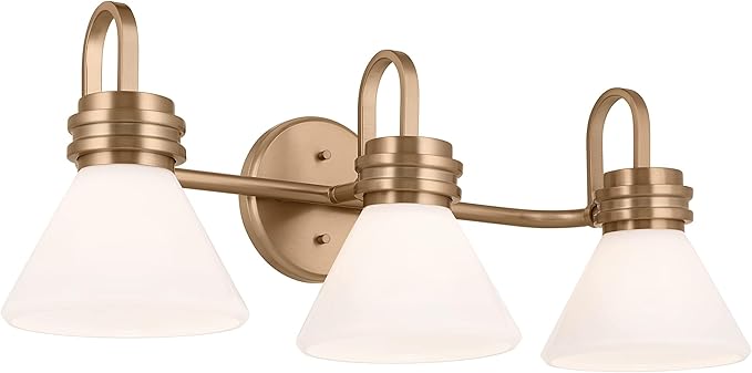 Kichler Farum 26" 3-Light Bathroom Vanity Light Fixture with Opal Glass in Champagne Bronze for Mirror, Modern Wall Mount Over Single or Double Vanity (26" W x 9.5" H), 55155CPZ
