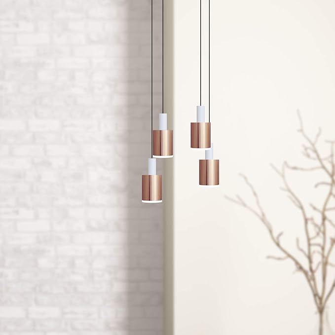Virgo 4 Mini Pendant Lighting White-Copper - LED Hanging Light Fixture for Kitchen Island, Bar, Foyer - Cluster Pendants - Dimmable, Adjustable Wire, Lamp Bulb Included
