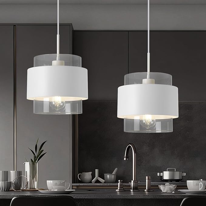 9.8" Modern Pendant Lights Kitchen Island, Industrial Pendant Lighting with Durable Metal Shades, Adjustable Hanging Light Fixtures for Kitchen Island Living Room Hallway,2 Pack