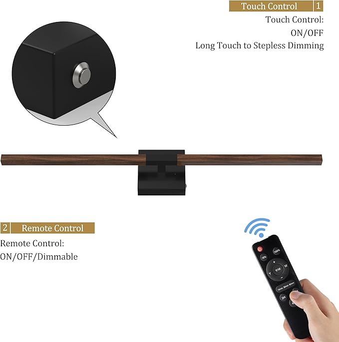 Rayogale Rechargeable Battery Operated Wall Sconce Set Two, 8000mAh Cordless, 3000K/4500K/6000K, Dimmable, Touch Control, 360° Rotation for Living Room Black Walnut 24 Inch(2 Pack)