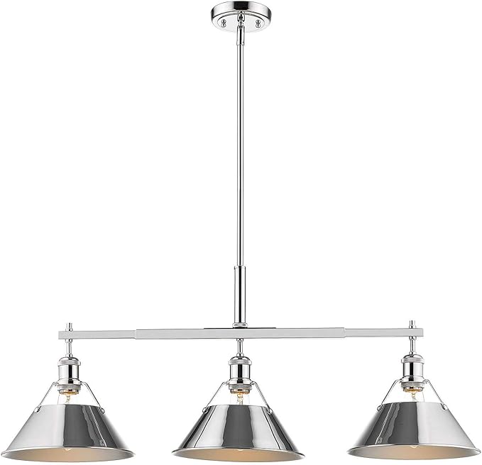 Golden Lighting 3306-LP CH-RBZ Orwell Linear Pendant, Chrome with Rubbed Bronze Shade