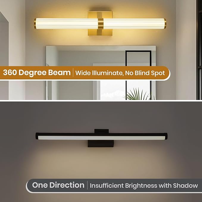 Modern Gold LED Wall Sconce with 3 Color Temperatures, Slim Vertical Linear Wall Light for Bedroom Bedside Living Room Staircase Bathroom