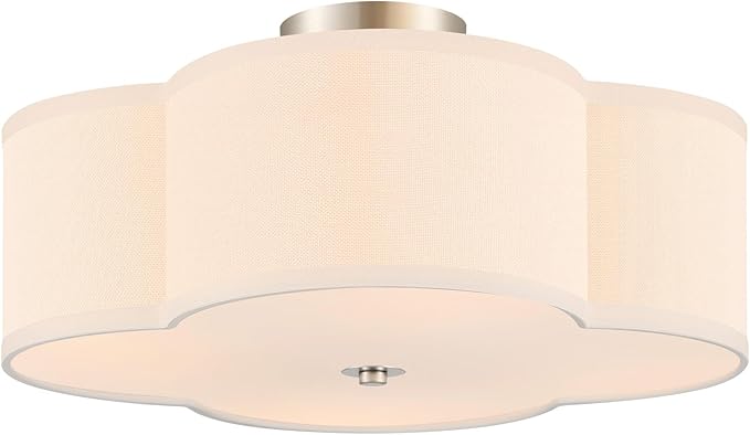 VONLUCE Semi-Flush Mount Ceiling Light, 15.8" Modern 4-Light Ceiling Light Fixture with White Clover-Shaped Shade 4 E26 Sockets for Bedroom Entryway Living Room, Nickel Finish, ETL Certificated