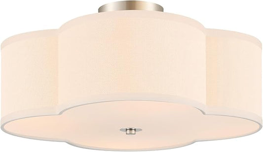 VONLUCE Semi-Flush Mount Ceiling Light, 15.8" Modern 4-Light Ceiling Light Fixture with White Clover-Shaped Shade 4 E26 Sockets for Bedroom Entryway Living Room, Nickel Finish, ETL Certificated
