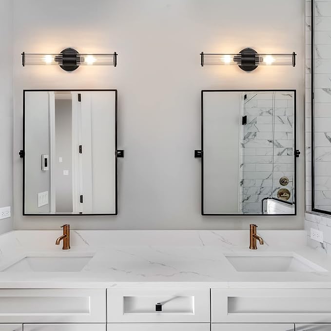 Bathroom Sconce Wall Lighting - Black Bathroom Vanity Light Fixture Vertical and Horizontal Wall Mount 2-Light Modern Indoor Wall Light for Hallway Living Room(E12 Bulbs Excluded)