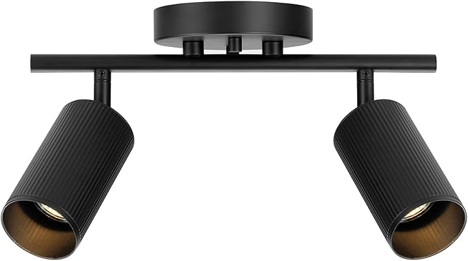 Globe Electric 64000114 2-Light Track Lighting Spotlight, Matte Black Finish, Ribbed Shades, Adjustable Heads, Compact 12-Inch Fixture, GU10 Base, Easy Installation