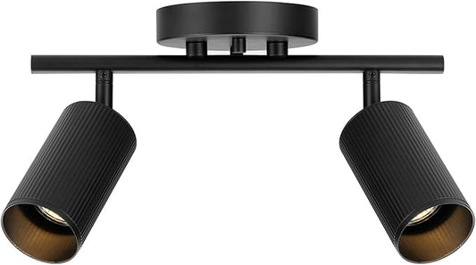 Globe Electric 64000114 2-Light Track Lighting Spotlight, Matte Black Finish, Ribbed Shades, Adjustable Heads, Compact 12-Inch Fixture, GU10 Base, Easy Installation