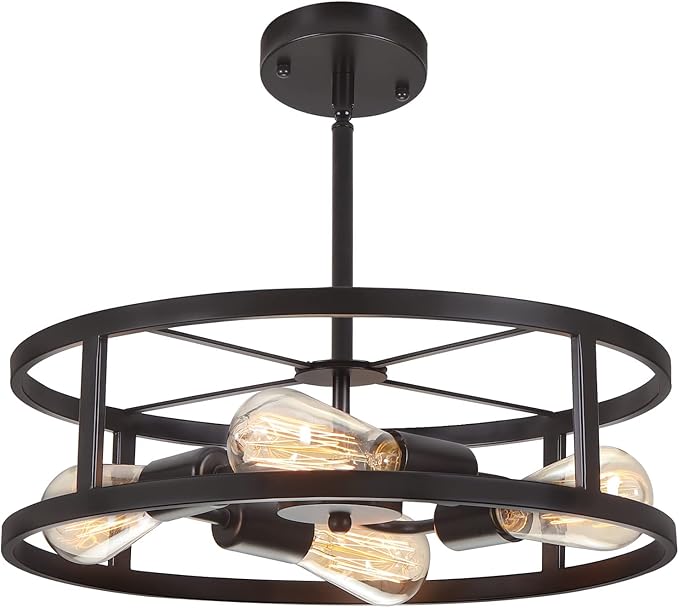 Black Semi Flush Mount Ceiling Light,Industrial Farmhouse Sloped Lights Fixture, Adjustable Height Metal Lighting for Kitchen Dining Room Entryway Hallway Living Room
