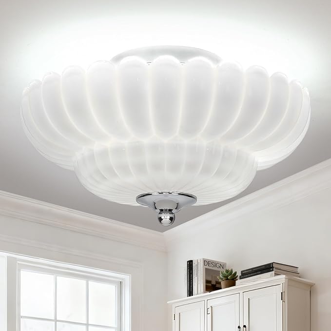 Modern White Ceiling Light Fixture, 12" White Glass Flush Mount Chandeliers, Semi Flush Mount Ceiling Light Fixture Suitable for Living Room Hallway Kitchen Bedroom