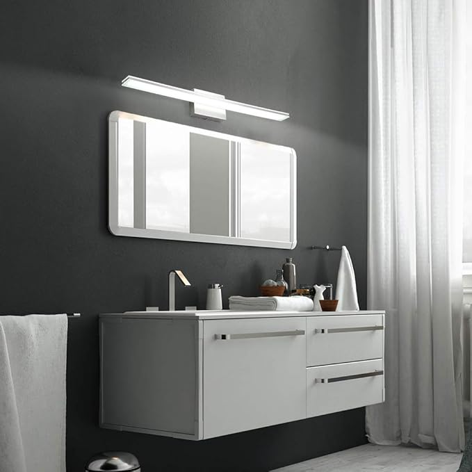 Modern Vanity Light Bar 16W Over Mirror Lights Fixtures for Bathroom Indoor LED Bath Vanity Light Chrome Bathroom Lighting Acrylic Wall Lights Fixtures for Restroom Bedroom Living Room 6000K