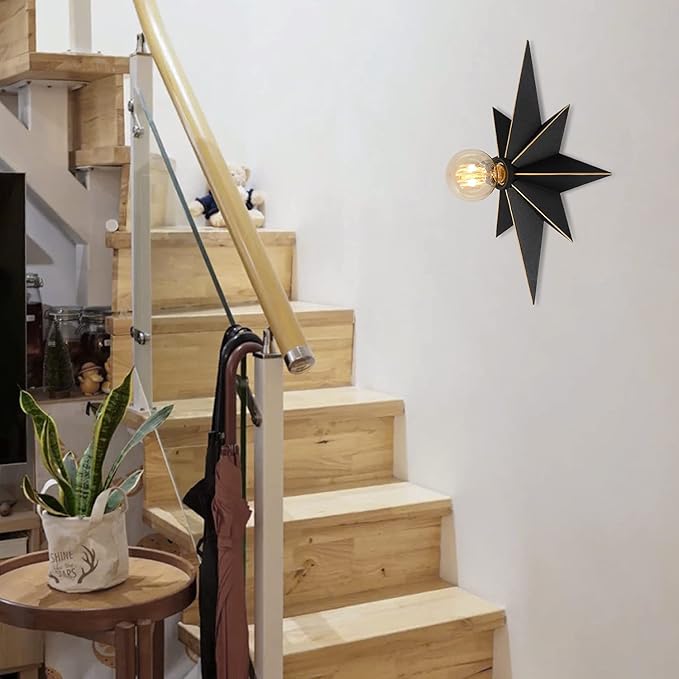 16 inch Flush Mount Ceiling Light, Industrial Black Metal Star Ceiling Lights, Vintage Entryway Light Fixtures, Farmhouse Star Lighting for Hallway, Porch, Study, Bedroom, Stair, Kitchen, Bathroom