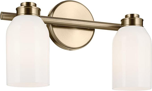Kichler Shae 15" 2-Light Vanity Light Fixture with White Opal Glass in Champagne Bronze for Bathroom Vanity Over Mirror, Modern Coastal Style (15" W x 9" H), 55201CPZ