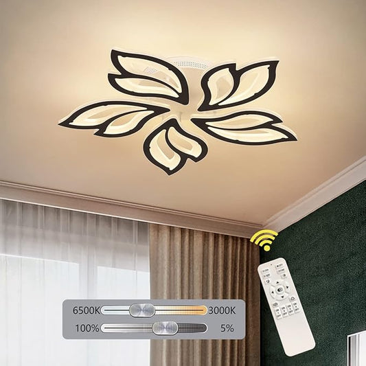 Garwarm LED Ceiling Light Fixture, 60W Modern Leaves Ceiling Lamp Dimmable Black Flush Mount Ceiling Chandelier for Living Room Study Room Dining Room Bedroom
