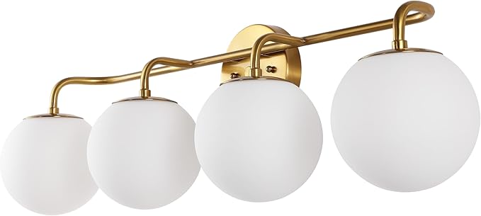 JONATHAN Y 31" Gold Painting Modern Globe Wall Sconce Vanity Light for Bathroom, White Frosted Glass Shade, Midcentury Parisian Bistro Wall Lamp, LED Bulb Included (JYL3558A)