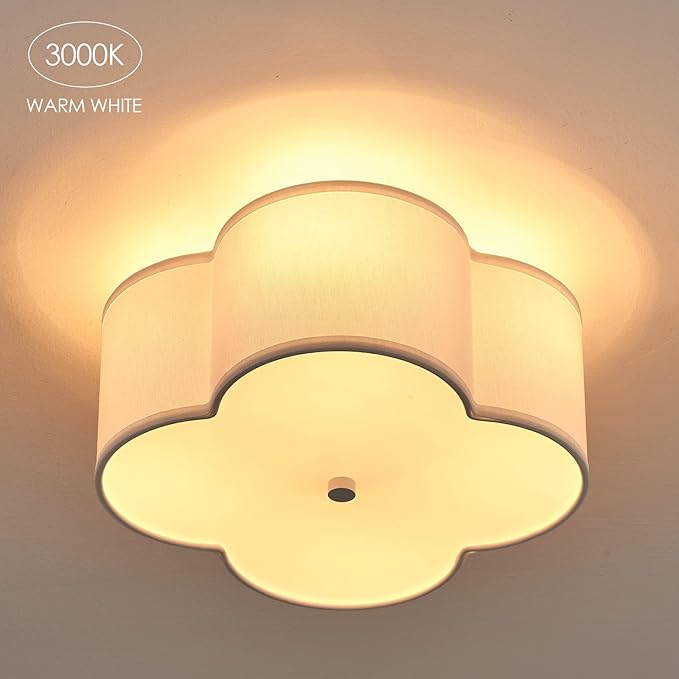 Semi Flush Mount Ceiling Light Fixture, Modern Close to Ceiling Lamp with Cream White Fabric Drum Shade for Nursery Kids Room Bedroom Kitchen Hallway Entryway 4-Light