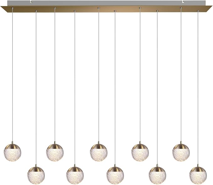 contec development Galaxy 10 Mini Pendant Crystall Ball Lighting Brass - LED Hanging Light Fixture: Kitchen Island, Bar, Foyer - Cluster Pendants - Dimmable, Adjustable Wire, Lamp Bulb Included